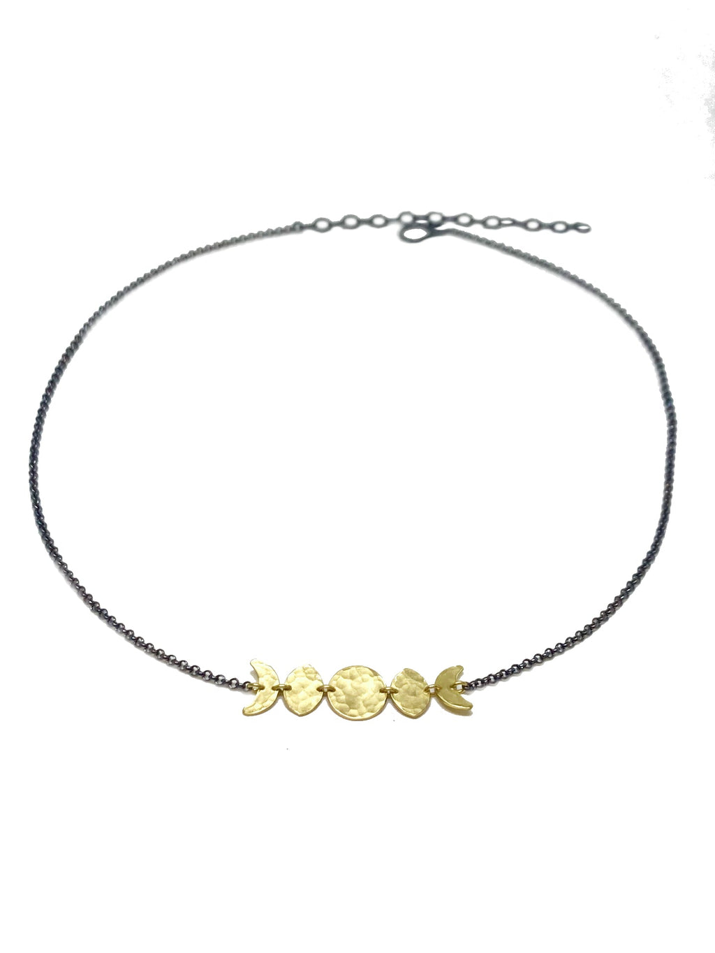 Moon Phase Necklace in Oxidized Sterling Silver and Brass