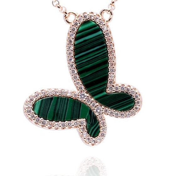 Mother of Pearl w/ 18k Gold & Cubic Zirconia Butterfly Necklace Jewelry