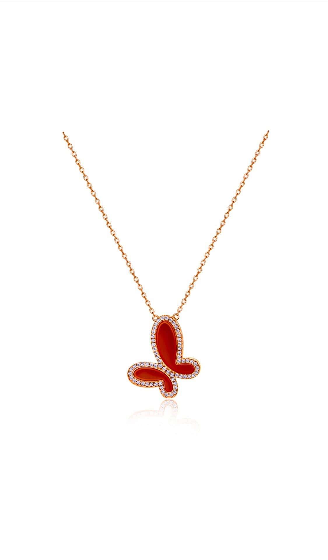 Silver Mother of Perl & Cubic Zirconia Butterfly Necklace Jewelry