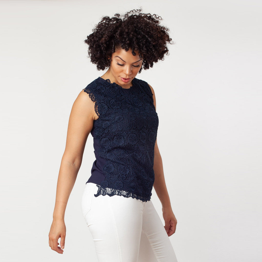 Sleeveless Mix-Media Blouse