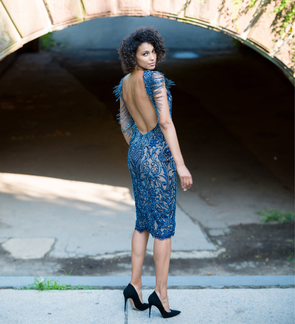 The Boat Neck Beaded Fringe Sheath Classic