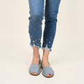 Pearl Beaded Distressed Hem Capris