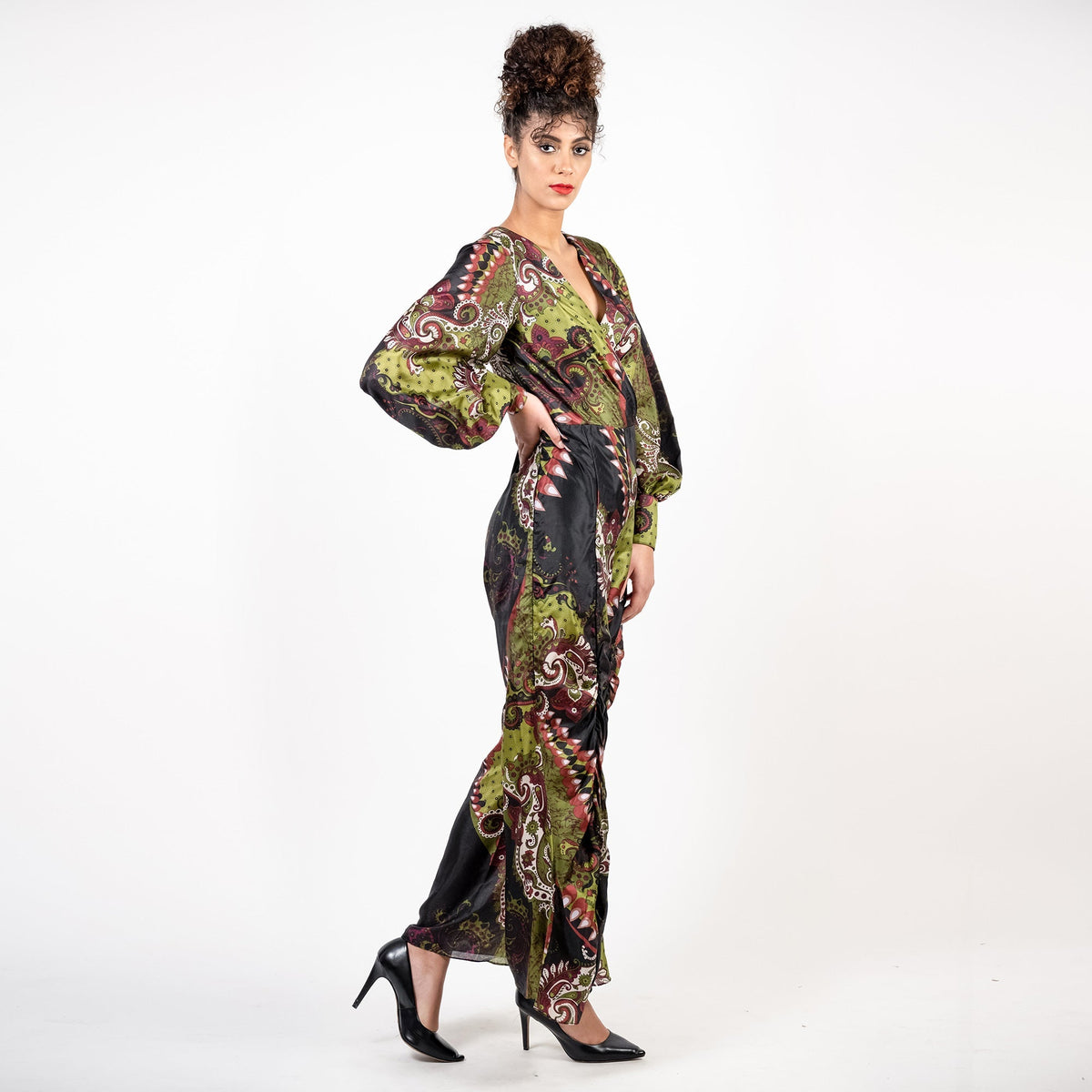 Shirred Leg Surplice Jumpsuit