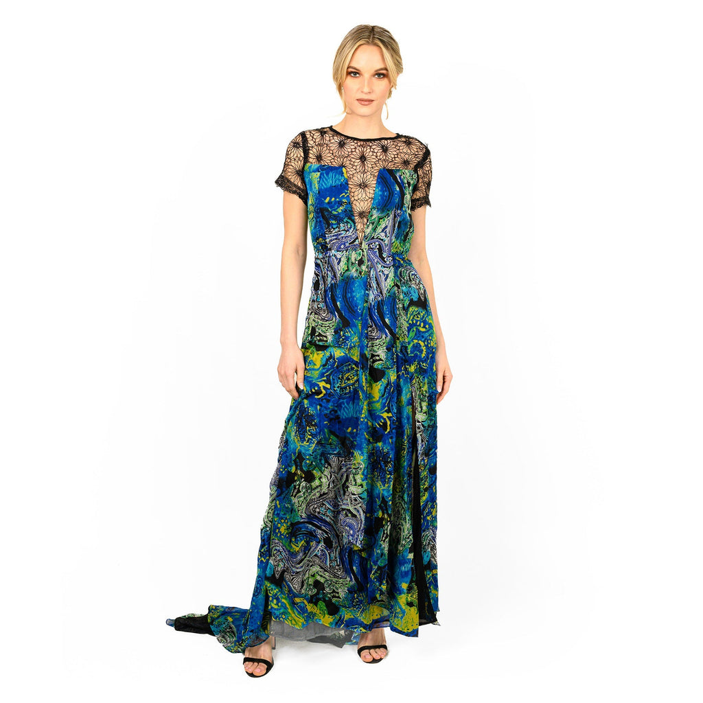 Mix-Media Side Flounce Gown