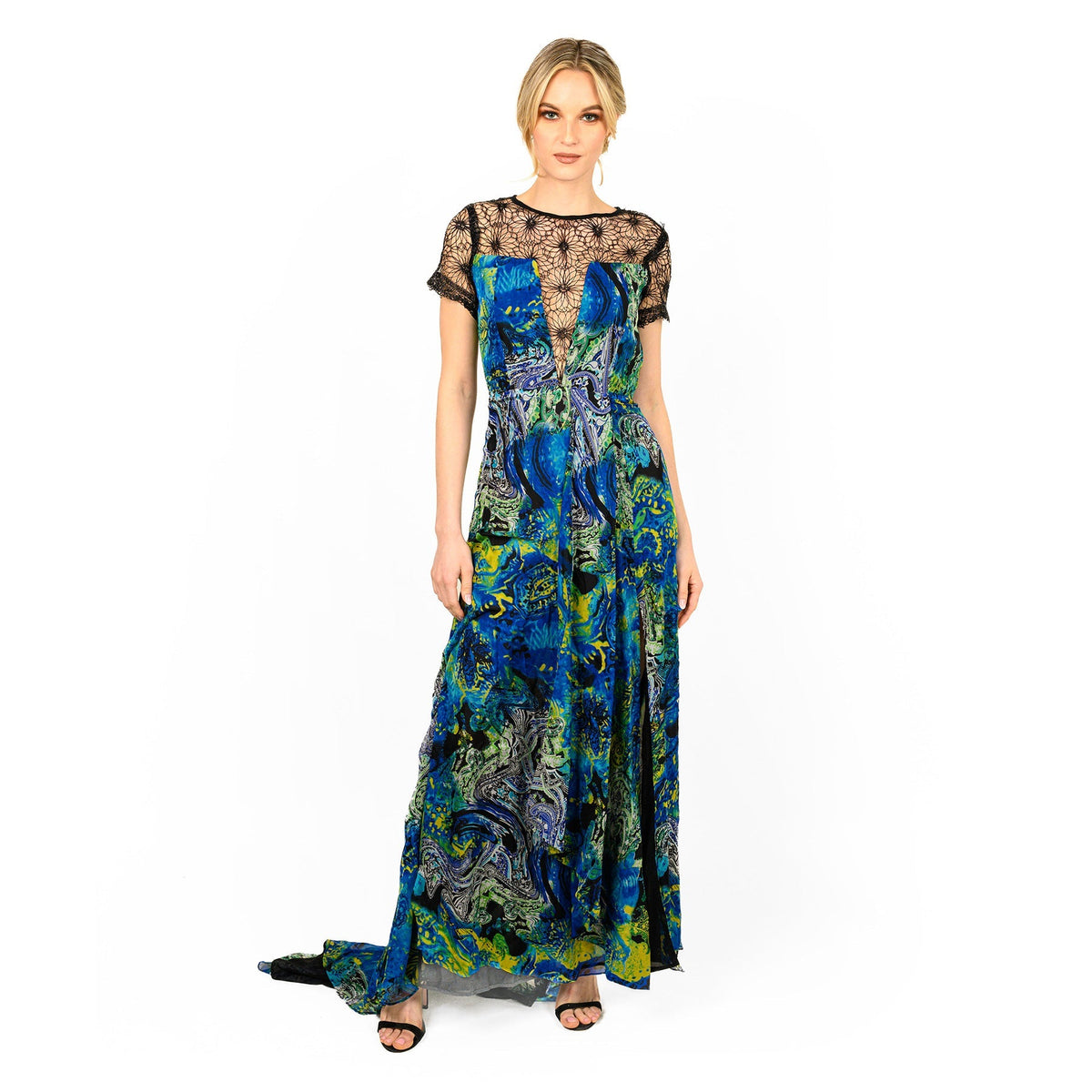 Mix-Media Side Flounce Gown
