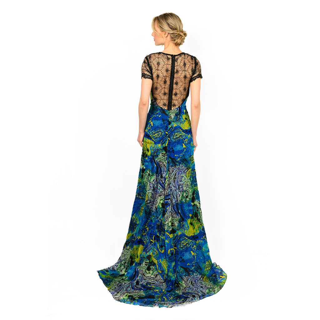 Mix-Media Side Flounce Gown