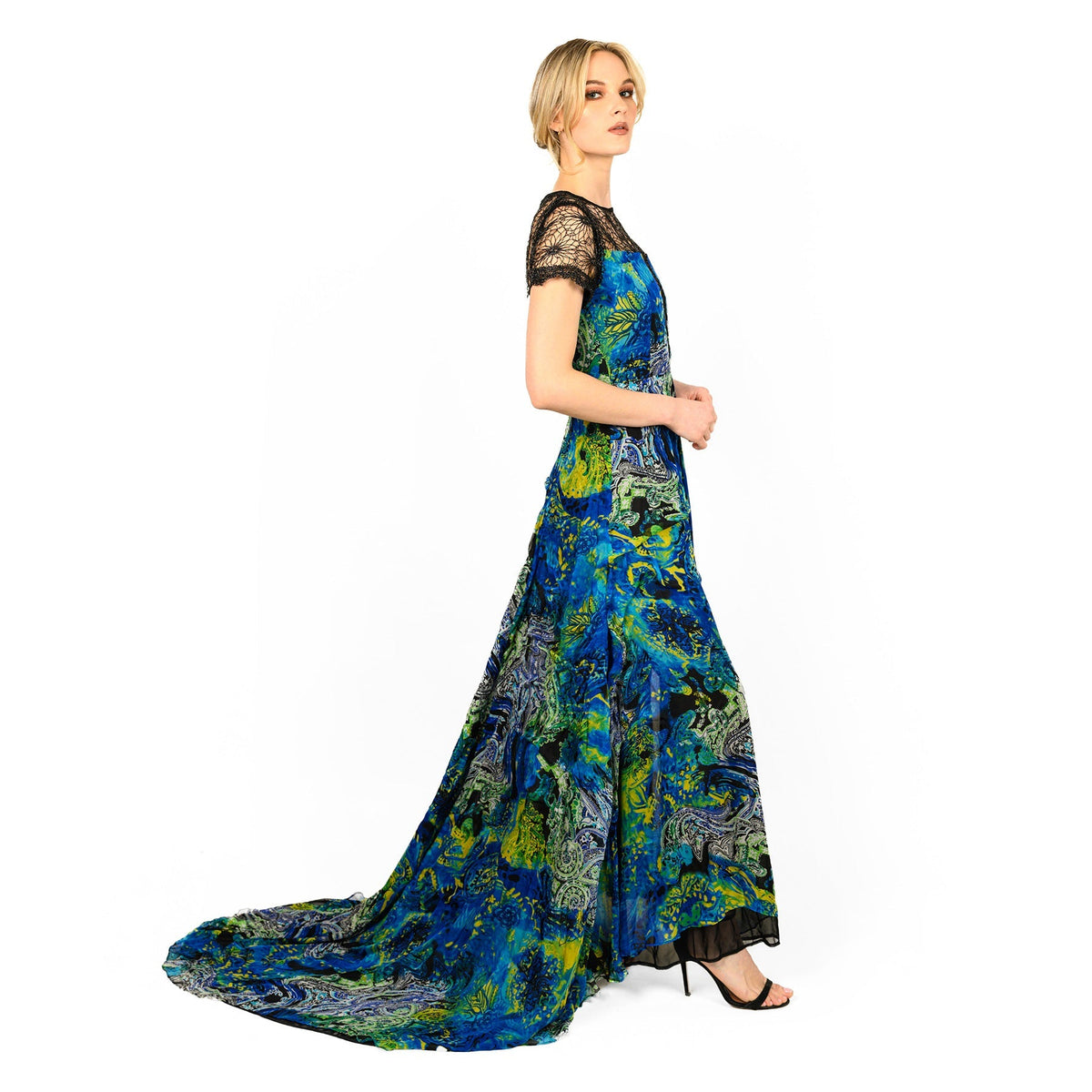 Mix-Media Side Flounce Gown