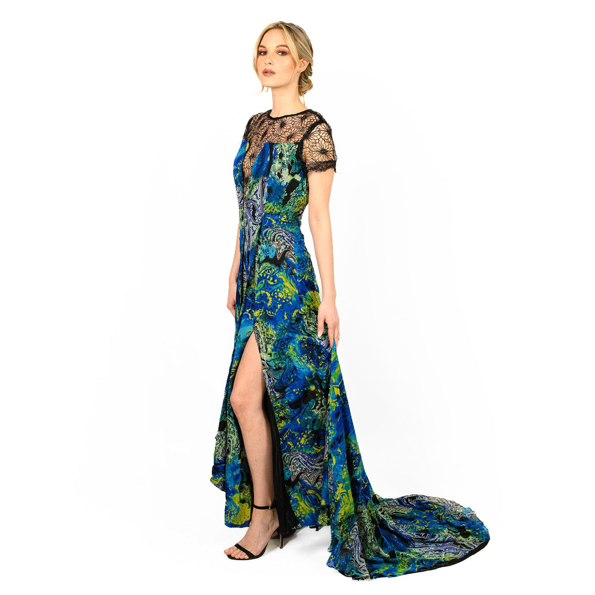 Mix-Media Side Flounce Gown