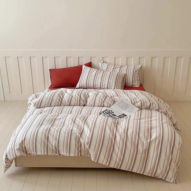 Parker Minimalist Striped Bedding Set / Khaki & Gray