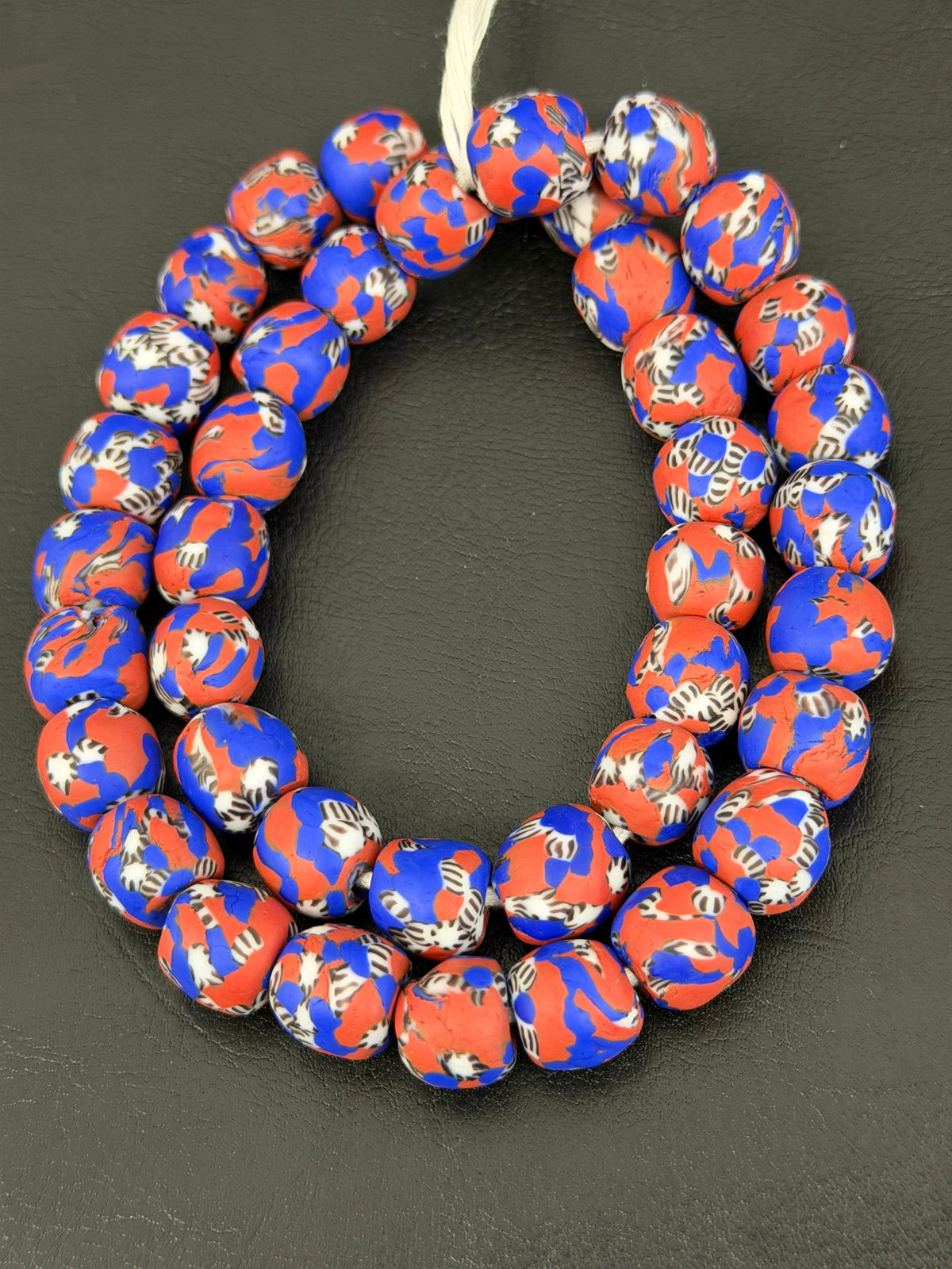 Authentic Fused Krobo Recycled Glass Beads 12–14mm | Red Blue African Glass Beads | Handmade in Ghana