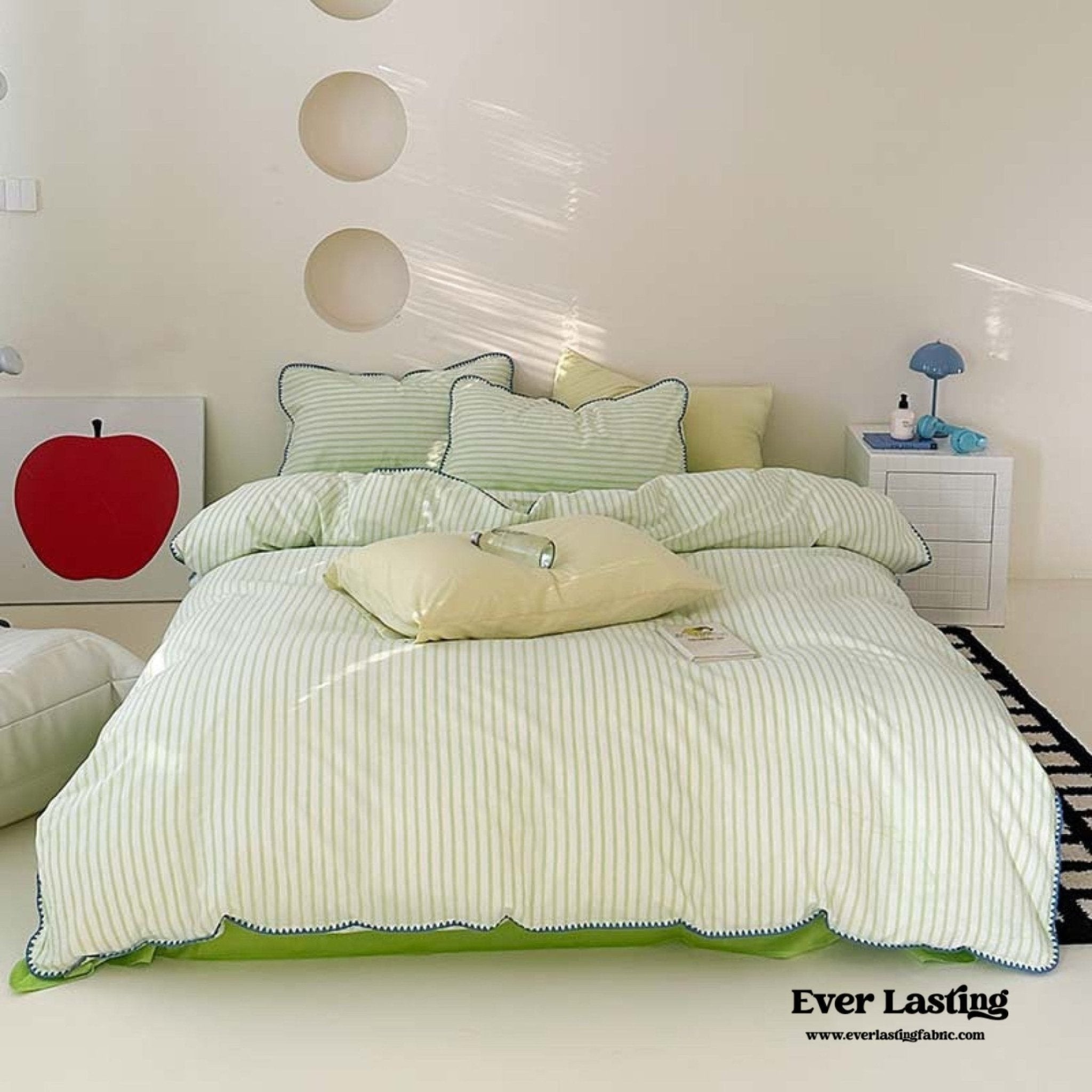 Pepper Candy Stripe Bedding Set / Light Green