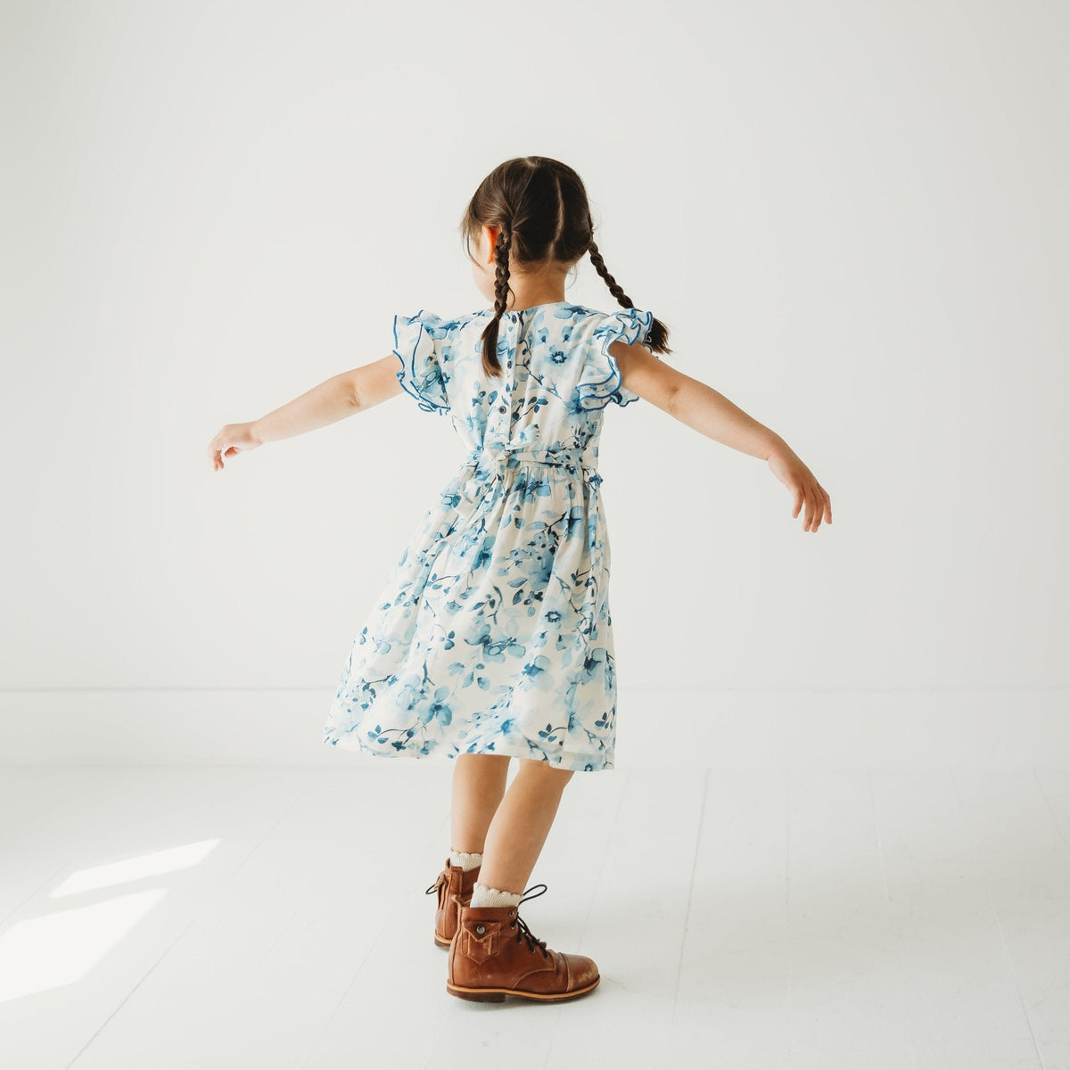 Periwinkle Blue Floral Print Cotton Dress | Soft Rayon Twirl