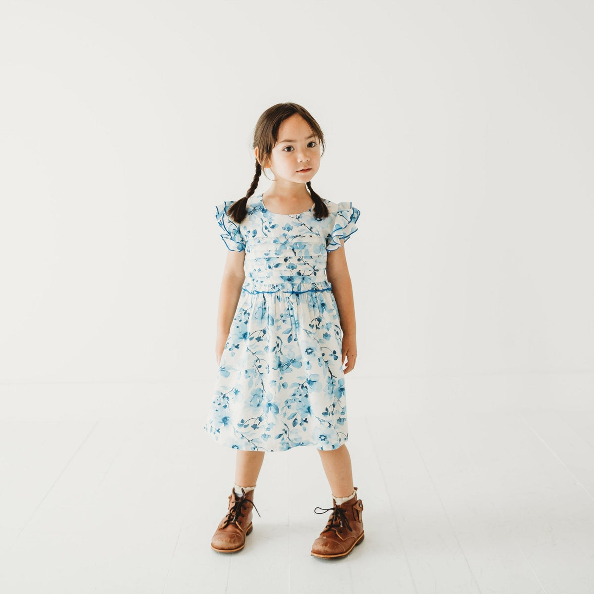 Periwinkle Blue Floral Print Cotton Dress | Soft Rayon Twirl