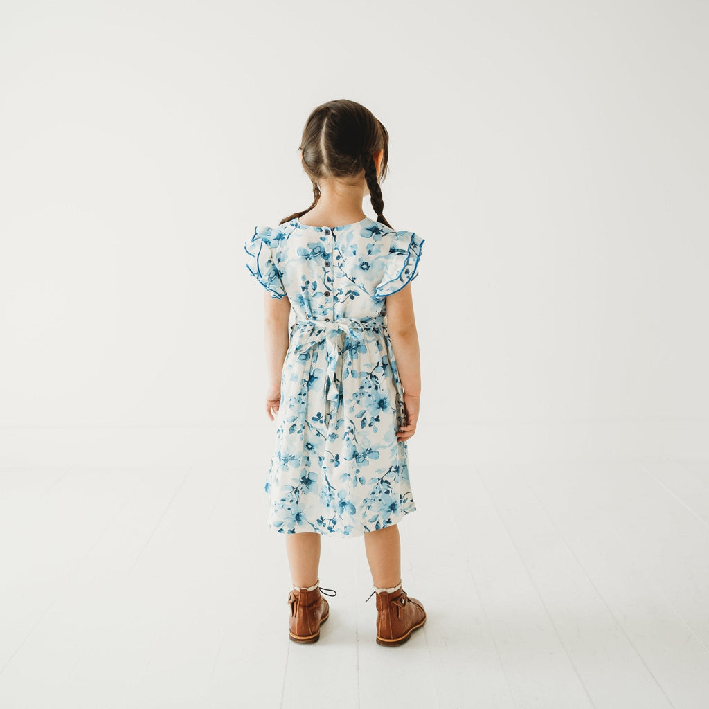 Periwinkle Blue Floral Print Cotton Dress | Soft Rayon Twirl