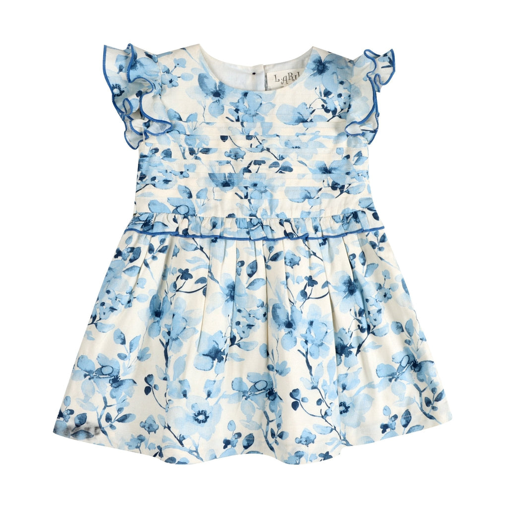 Periwinkle Blue Floral Print Cotton Dress | Soft Rayon Twirl