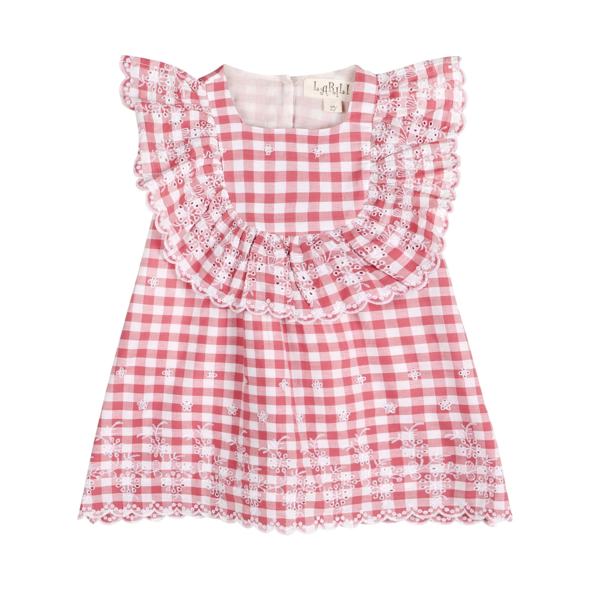 Pink Gingham Schiffli Embroidery Mia Dress - 3Y Pink Gingham Schiffli Embroidery Mia Dress - 3Y
