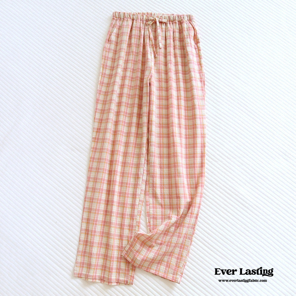 Plaid Washed Cotton Pajama Pants / Blue