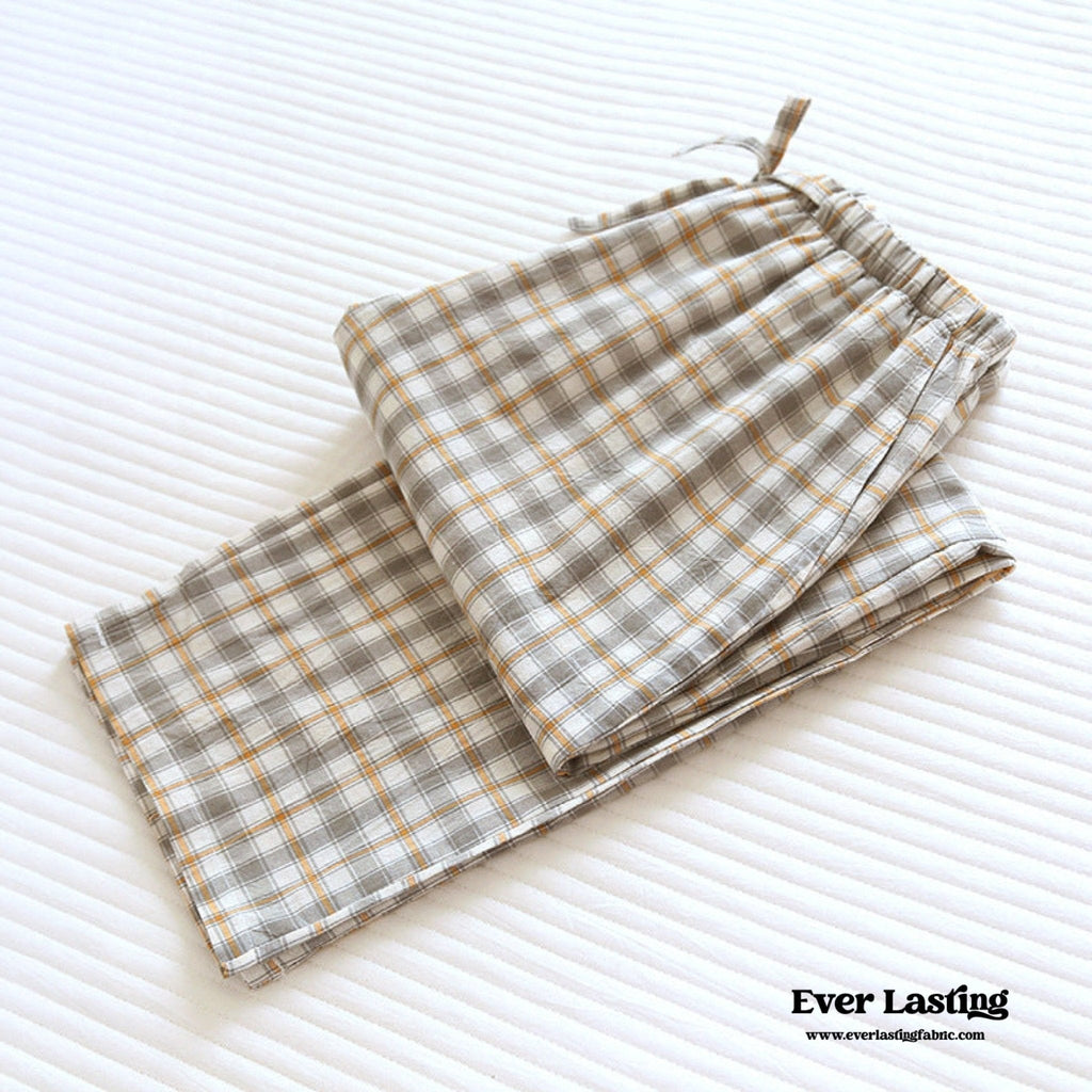 Plaid Washed Cotton Pajama Pants / Blue
