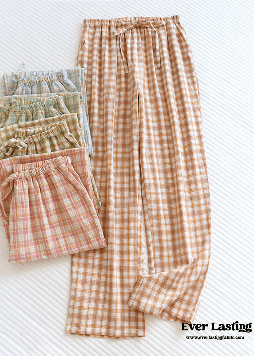 Plaid Washed Cotton Pajama Pants / Orange