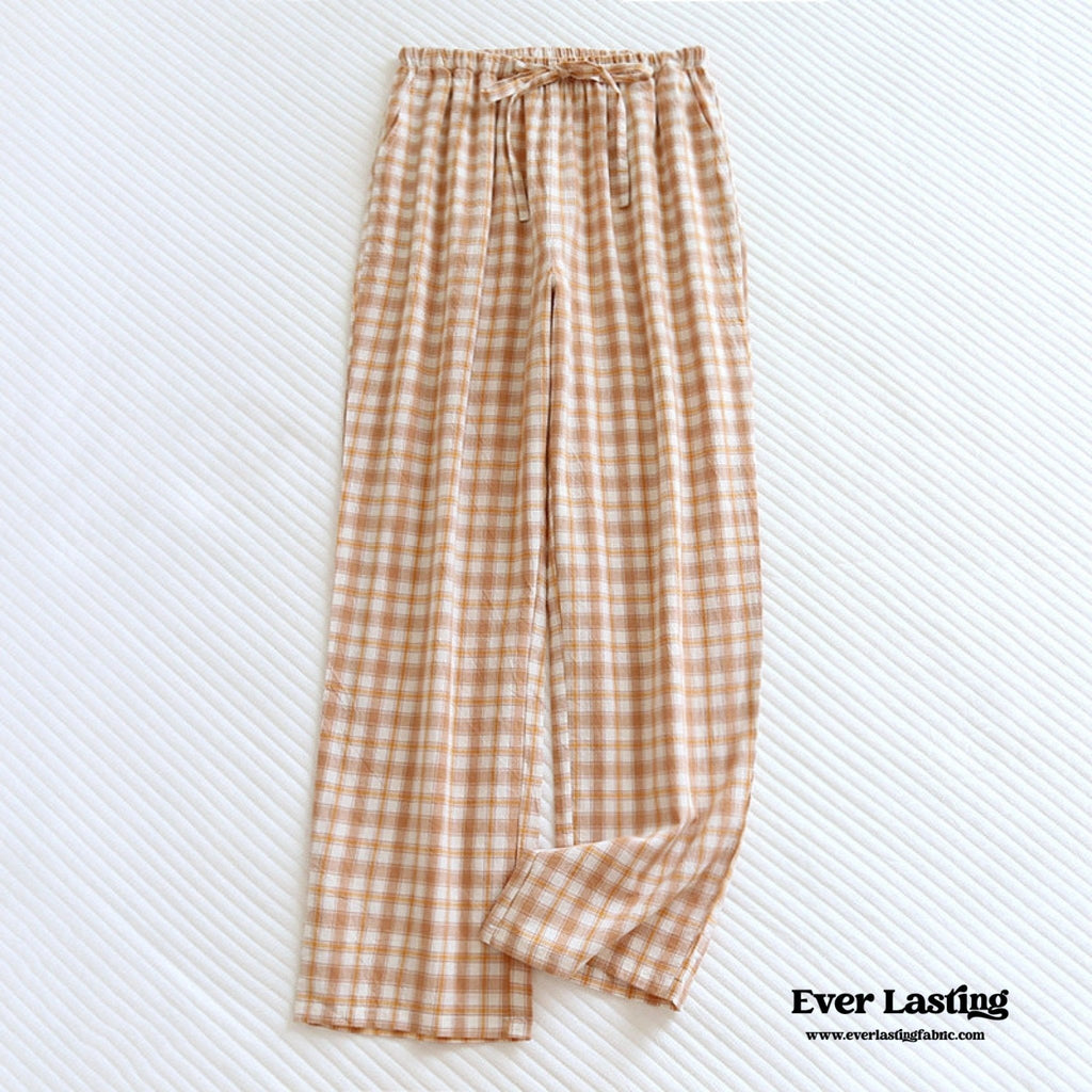 Plaid Washed Cotton Pajama Pants / Pink