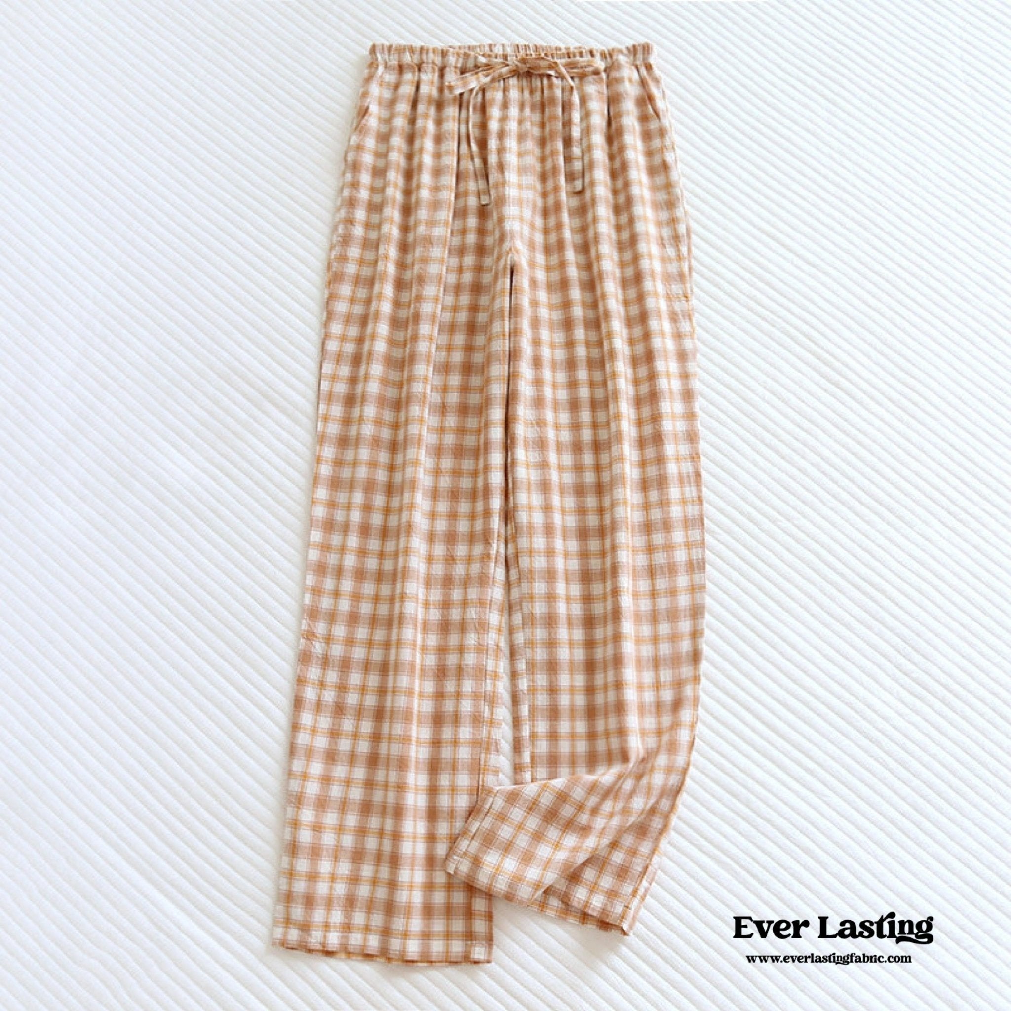 Plaid Washed Cotton Pajama Pants / Pink
