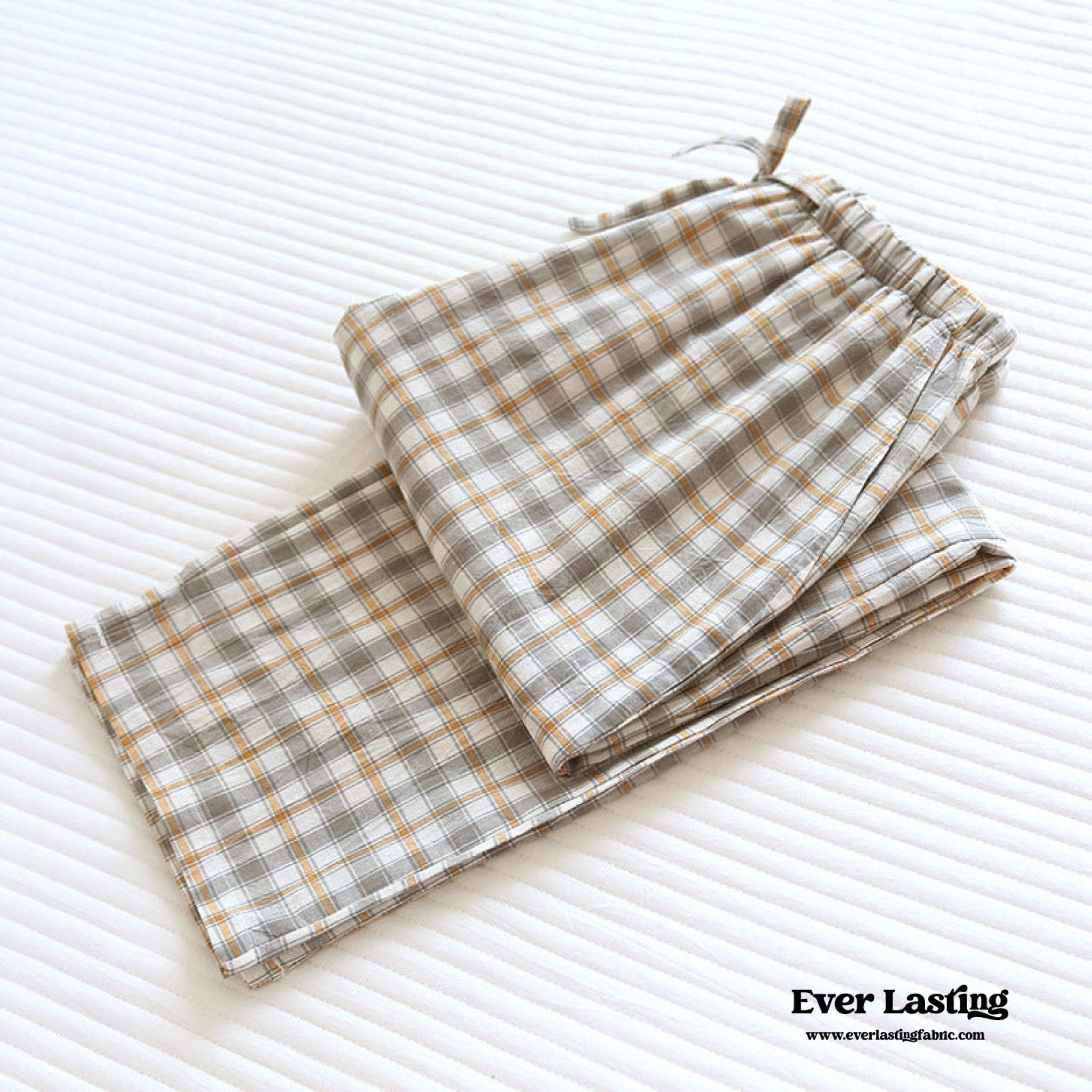 Plaid Washed Cotton Pajama Pants / Pink