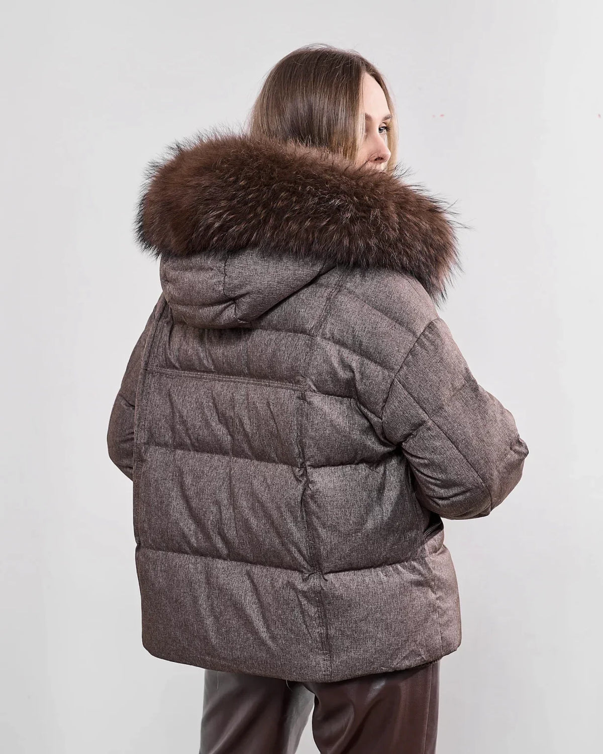 Remi Genuine Fur Trim Down Fill Jacket in Umber