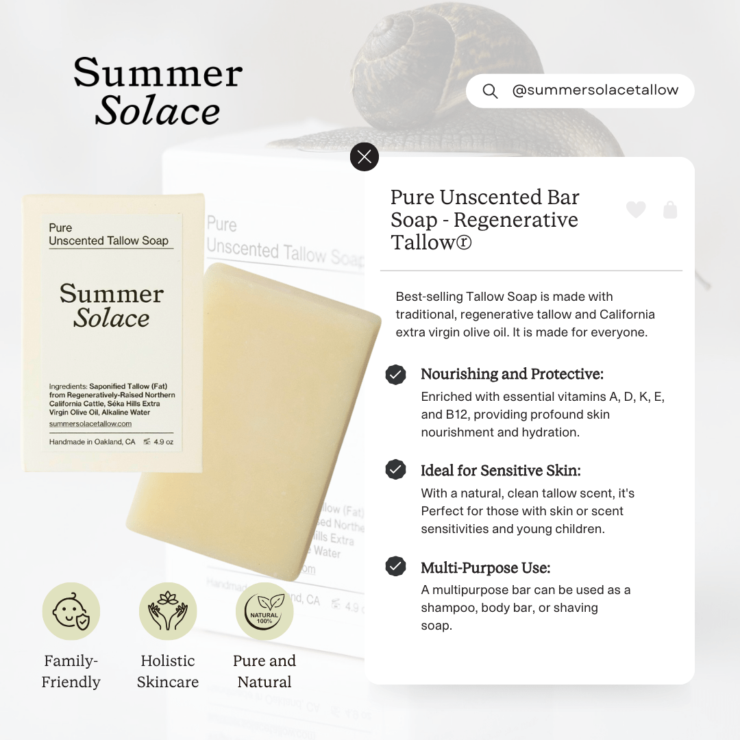 Pure Unscented Tallow Collection | Regenerative Skincare & Candle Set