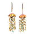 Red Copper Jellyfish Earrings with Green Pearls and Sterling Silver Earwires