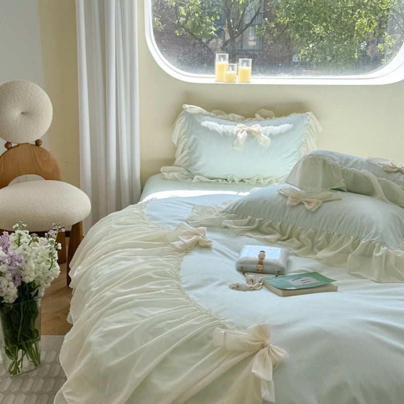 Ribbon Bow Airy Lace Bedding Set / Baby Pink
