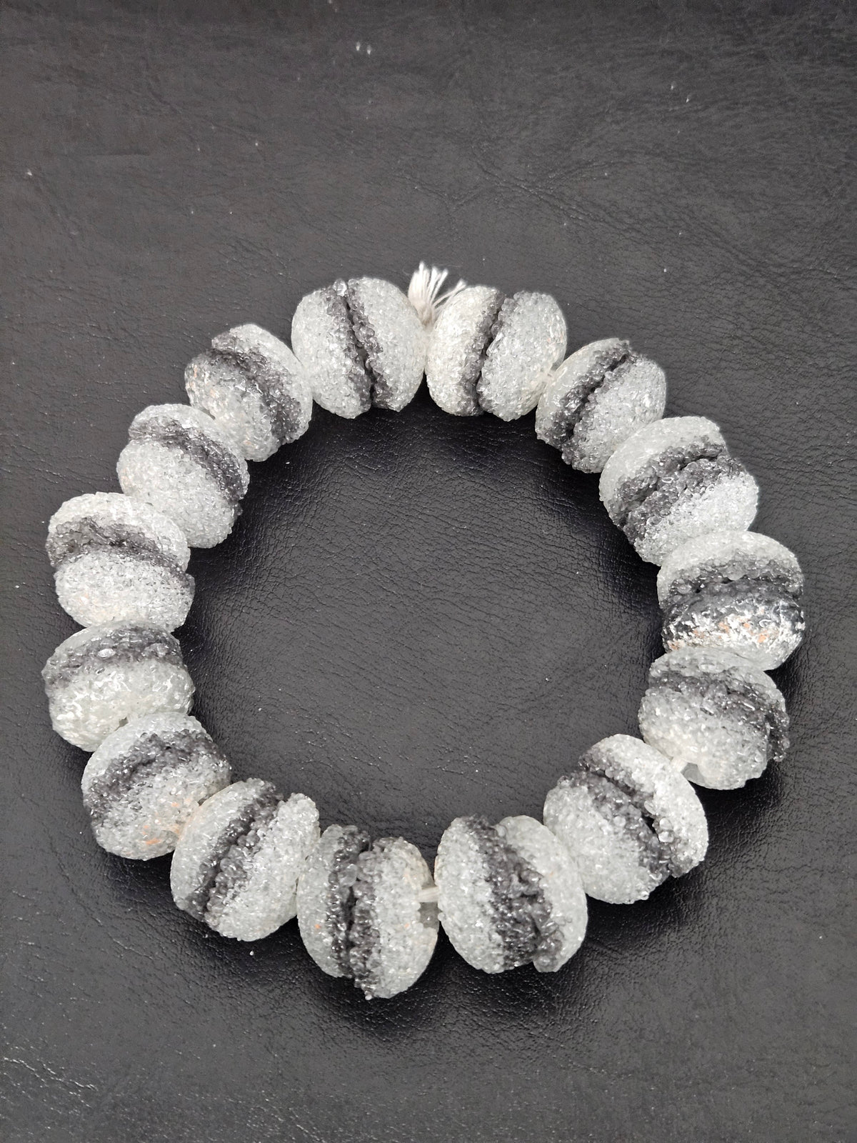 Black & White Krobo Sugar Glass Rondelle Beads | Handcrafted Recycled Glass Beads from Ghana | Approx. 30 Beads Per Strand