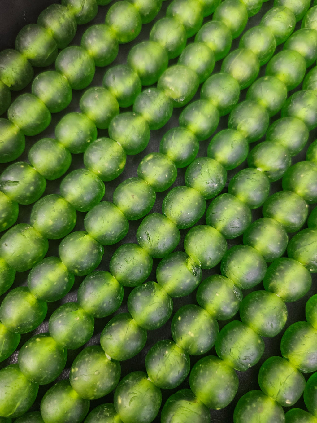 Green Krobo Pocket Glass Beads – Handmade in Ghana, 13–14mm