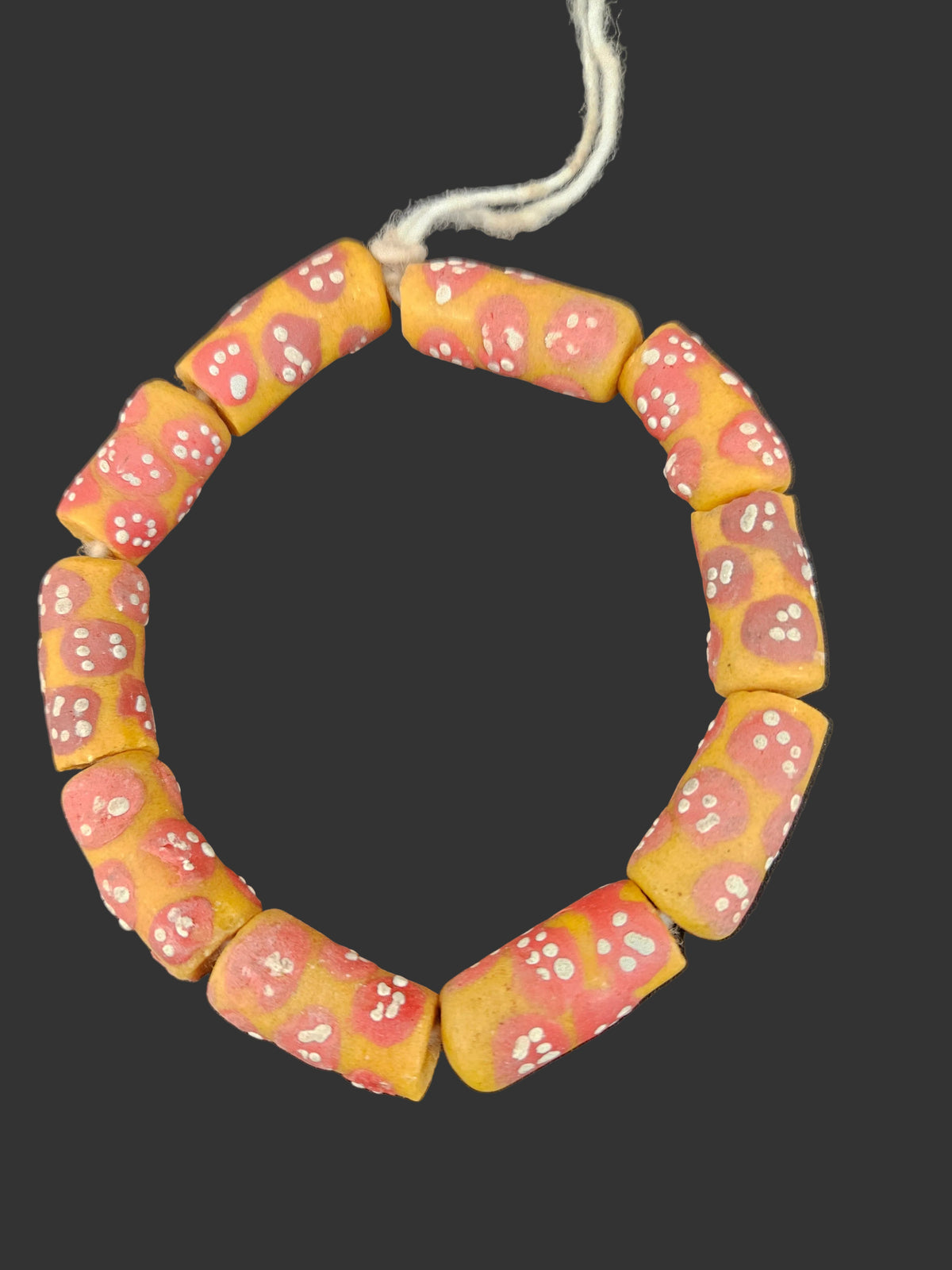 African Glass Beads – Painted Krobo Long Tubes, Gold & Coral Ghana Beads