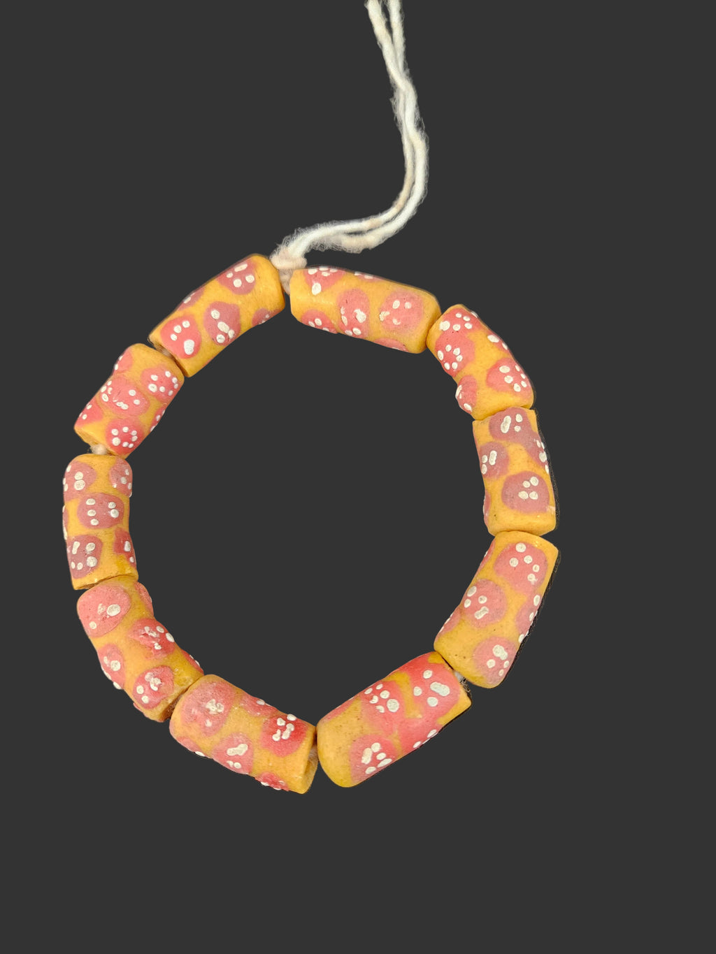 African Glass Beads – Painted Krobo Long Tubes, Gold & Coral Ghana Beads