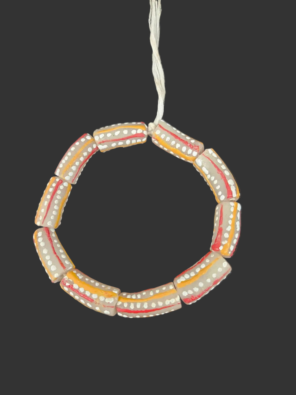 African Glass Beads – Painted Krobo Long Tubes, Gray & Coral Krobo Beads