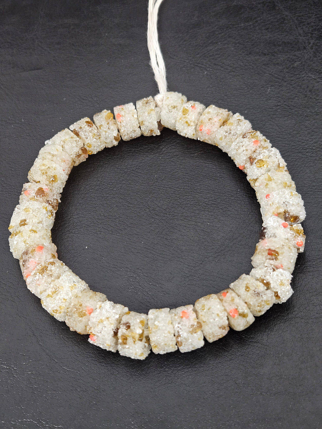 Ivory Confetti Krobo Sugar Glass Rondelle Beads | Handcrafted Recycled Glass Beads from Ghana | Approx. 32 Beads Per Strand
