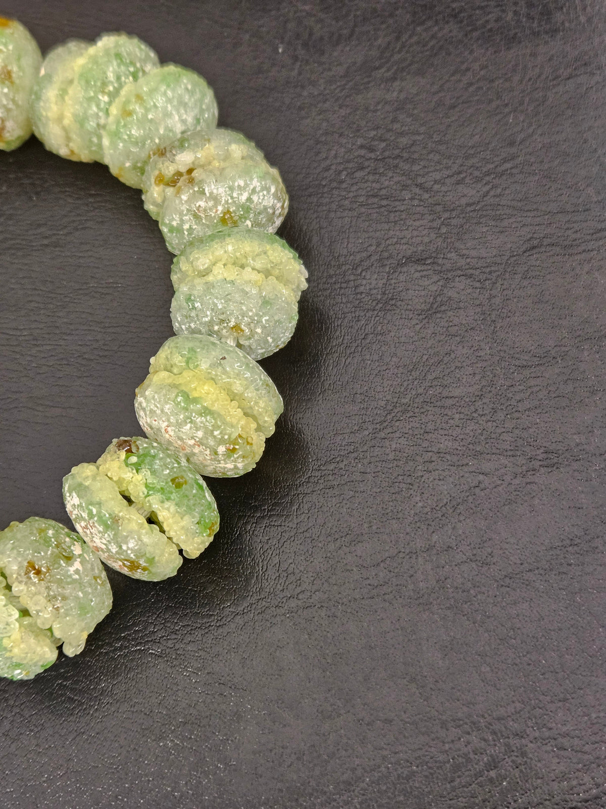 Green & Ivory Krobo Sugar Glass Rondelle Beads | Handcrafted Recycled Glass Beads from Ghana | Approx. 30 Beads Per Strand