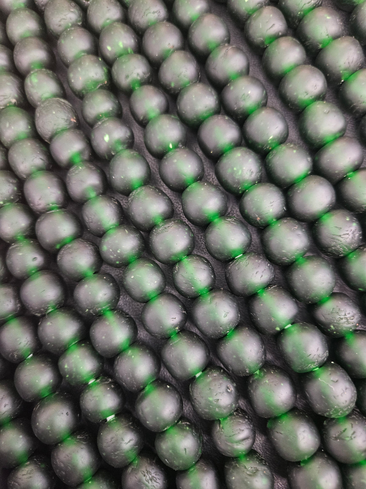 Emerald Frost Krobo Pocket Glass Beads | Handcrafted Ghana Recycled Glass Beads | Translucent Green Artisan Beads