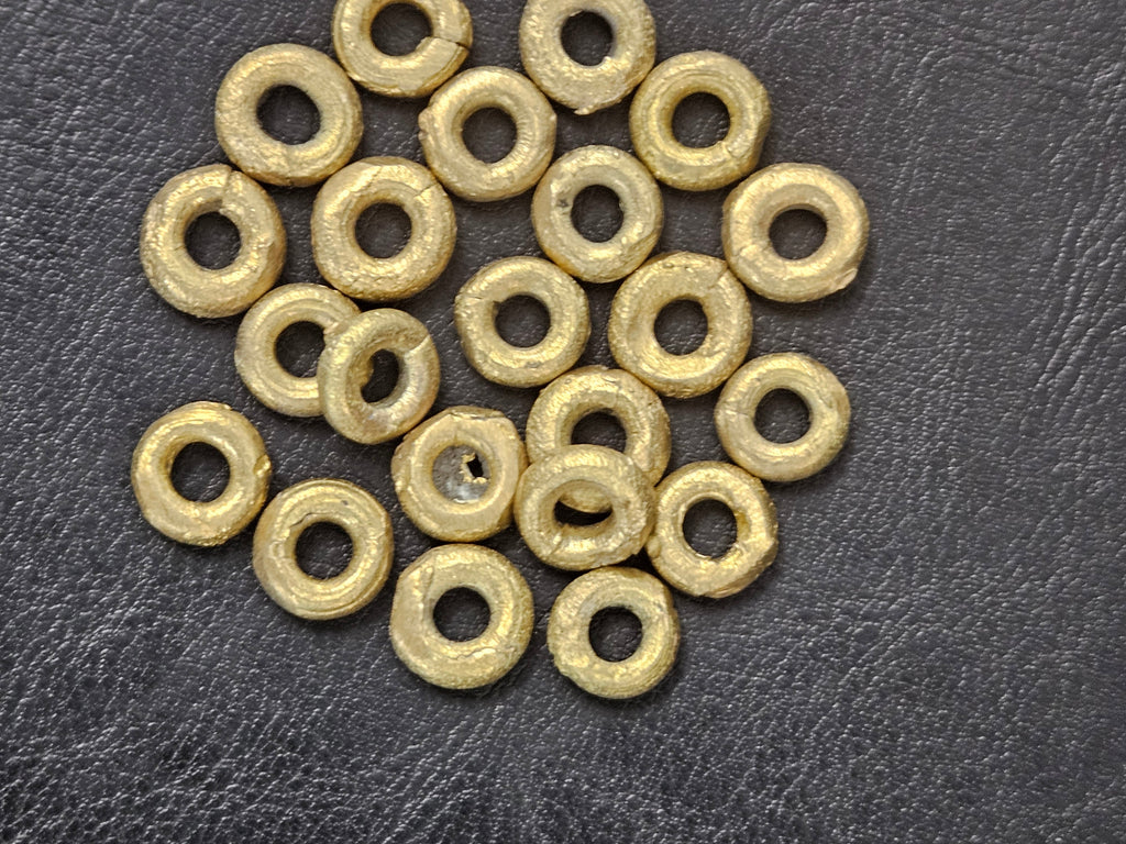 Handcrafted Ashanti Brass Ring Spacer Beads | Large Hole African Brass Donut Beads from Ghana | Jewelry Making Components