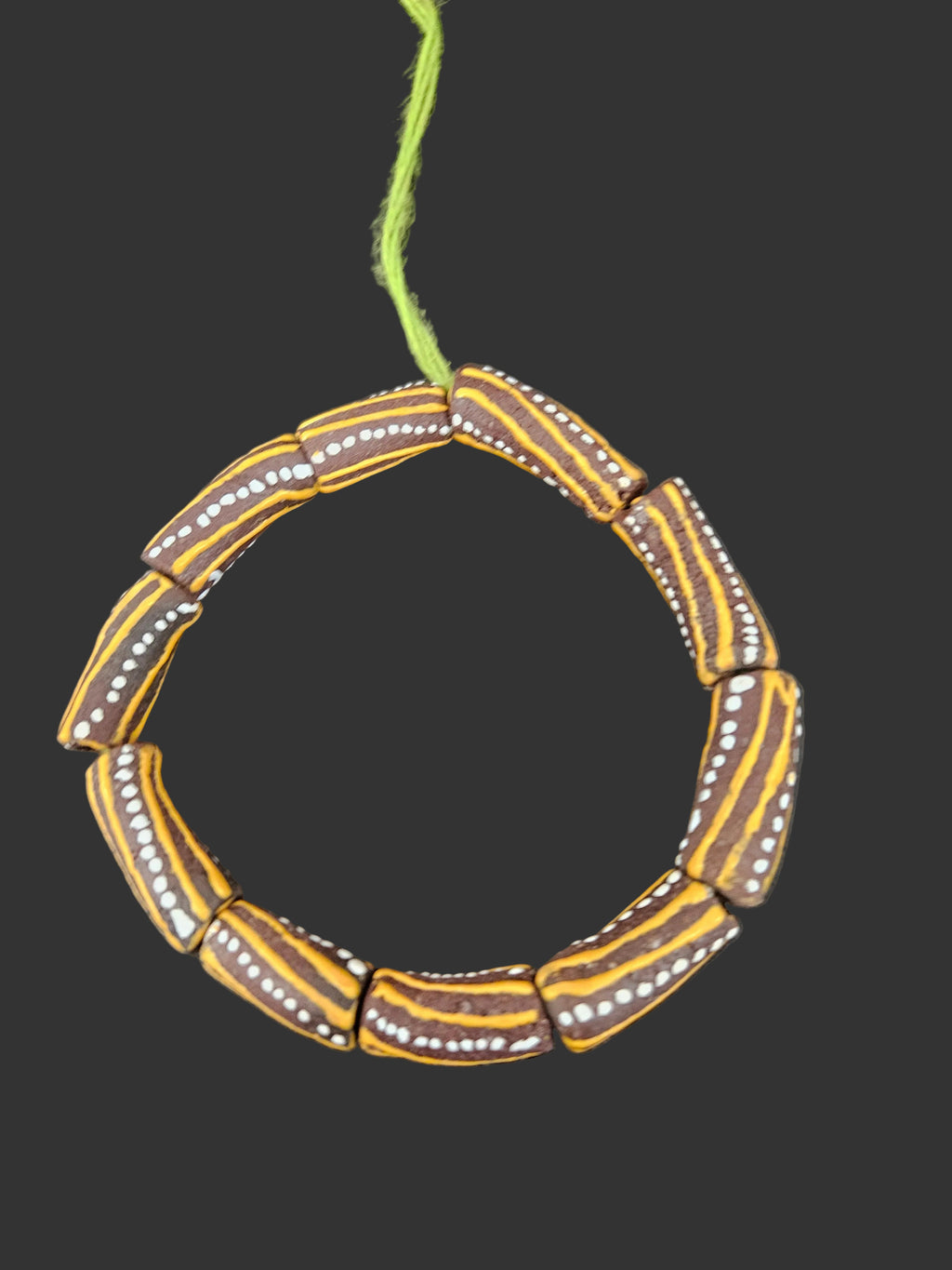 African Glass Beads – Painted Krobo Long Tubes, Brown & Gold