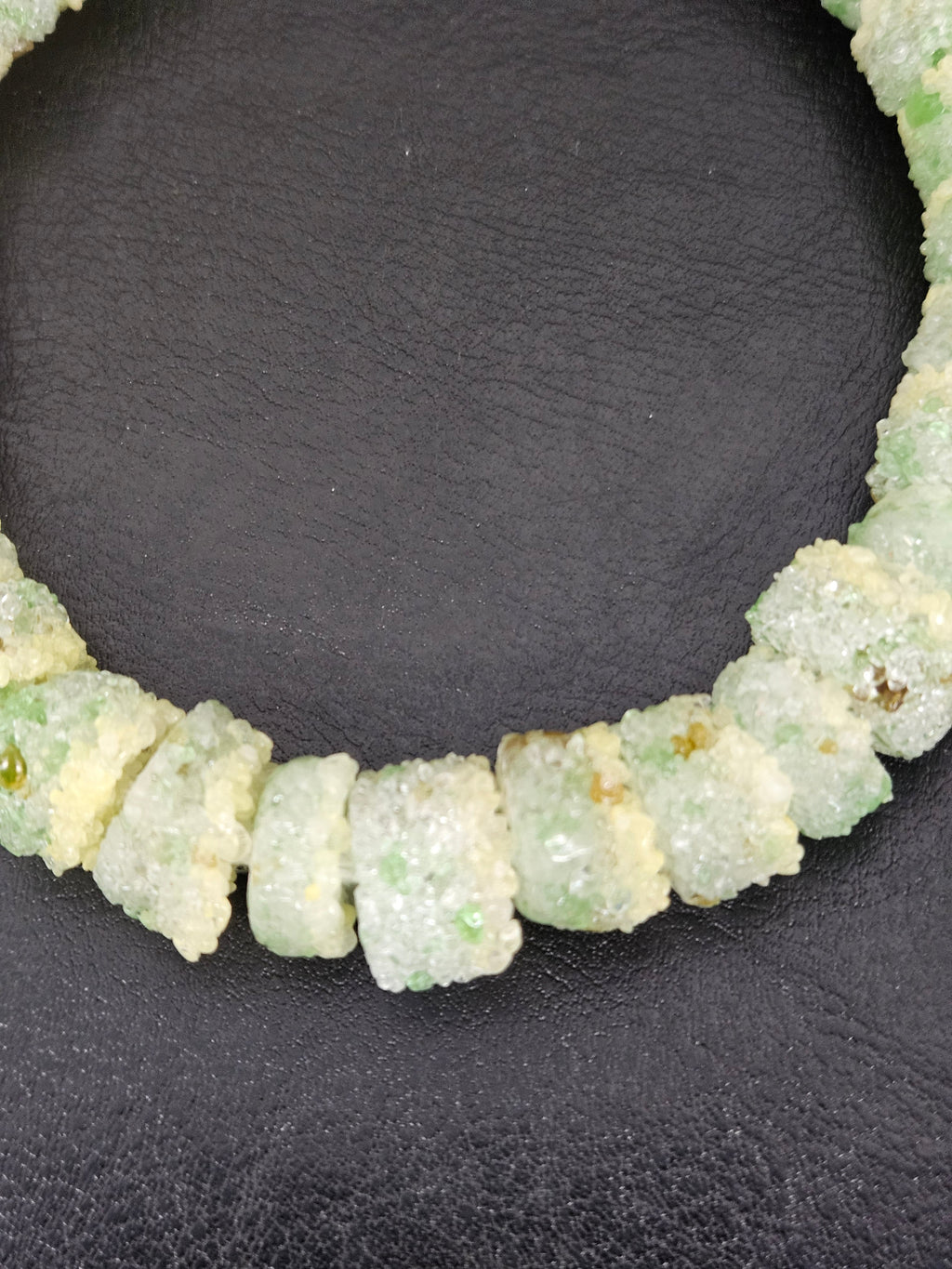 Green & Ivory Confetti Krobo Sugar Glass Short Tube Beads | Handcrafted Recycled Glass Beads from Ghana | Approx. 32 Beads Per Strand