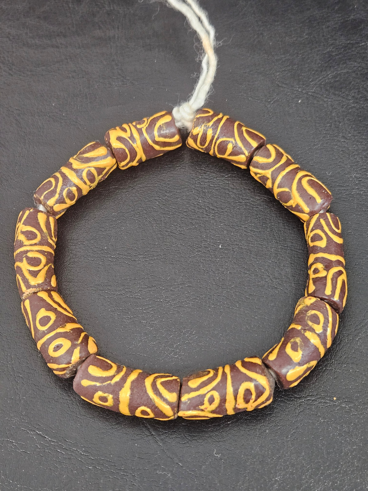 Handcrafted Krobo Painted Glass Tube Beads – Espresso Brown & Golden Ochre | Ghana Recycled Glass | Approx. 10 Beads