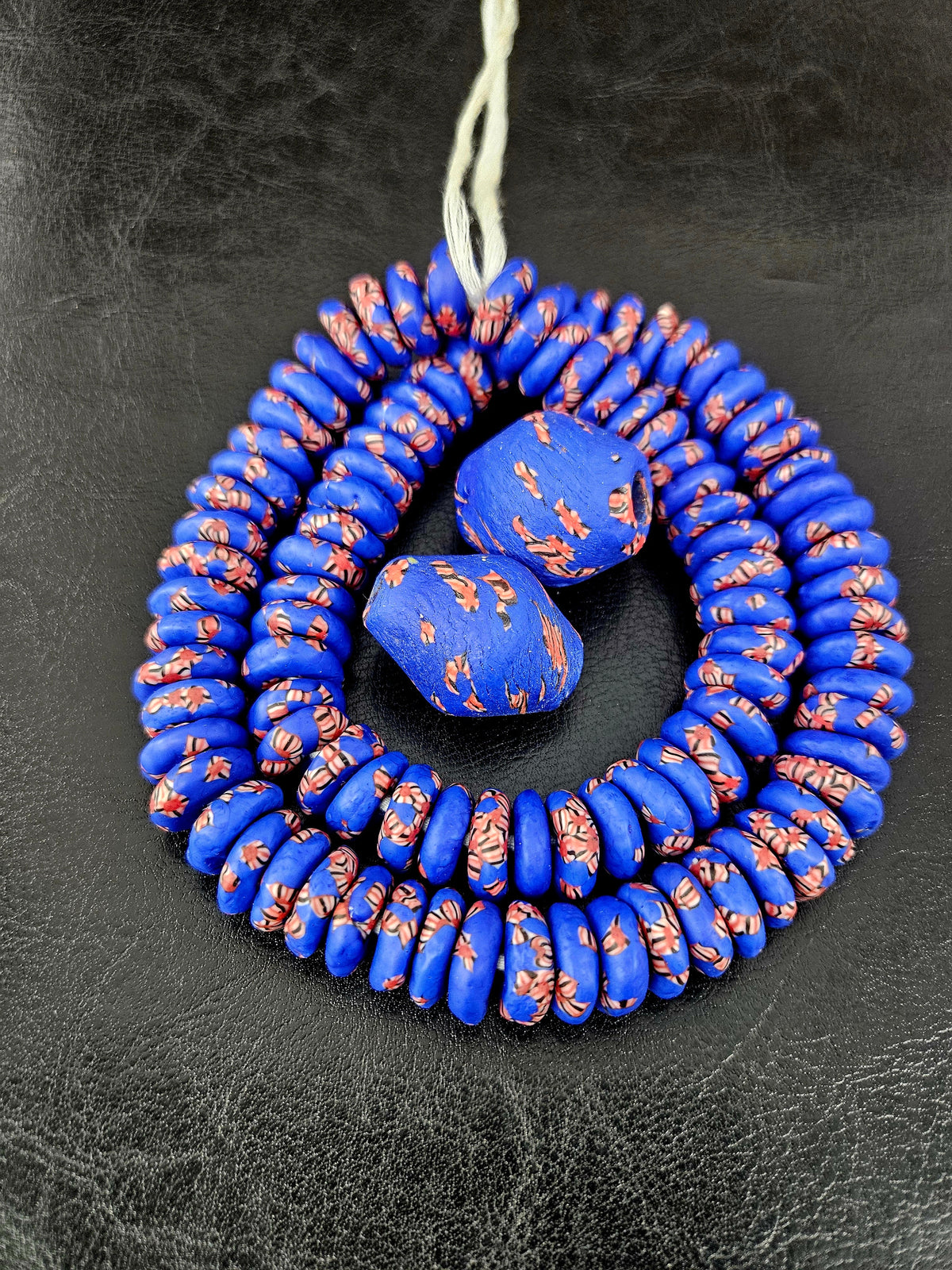African Glass Bead Bundle – Cobalt Blue Krobo Rondelles + Focal Beads
