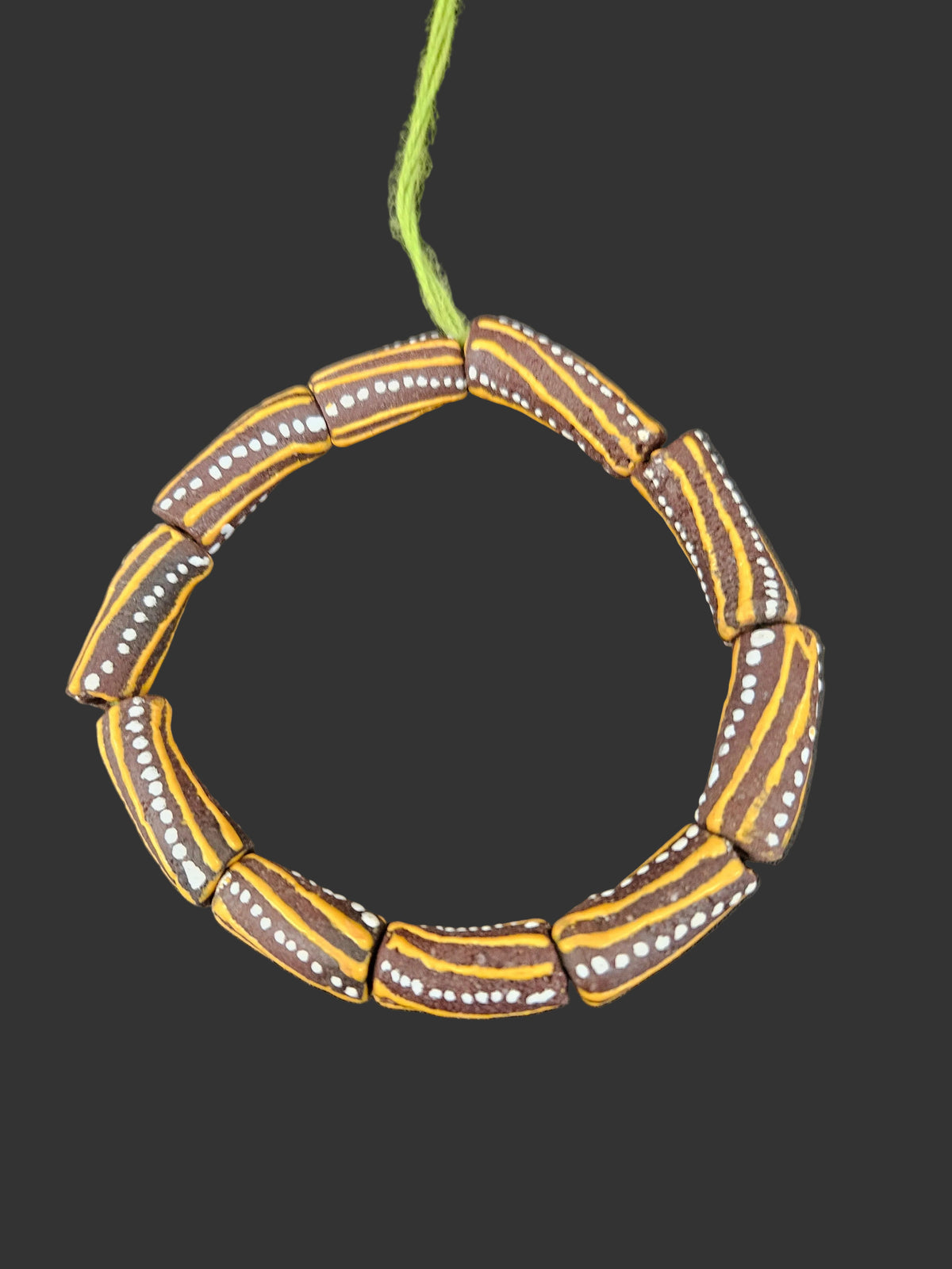 African Glass Beads – Painted Krobo Long Tubes, Brown & Gold