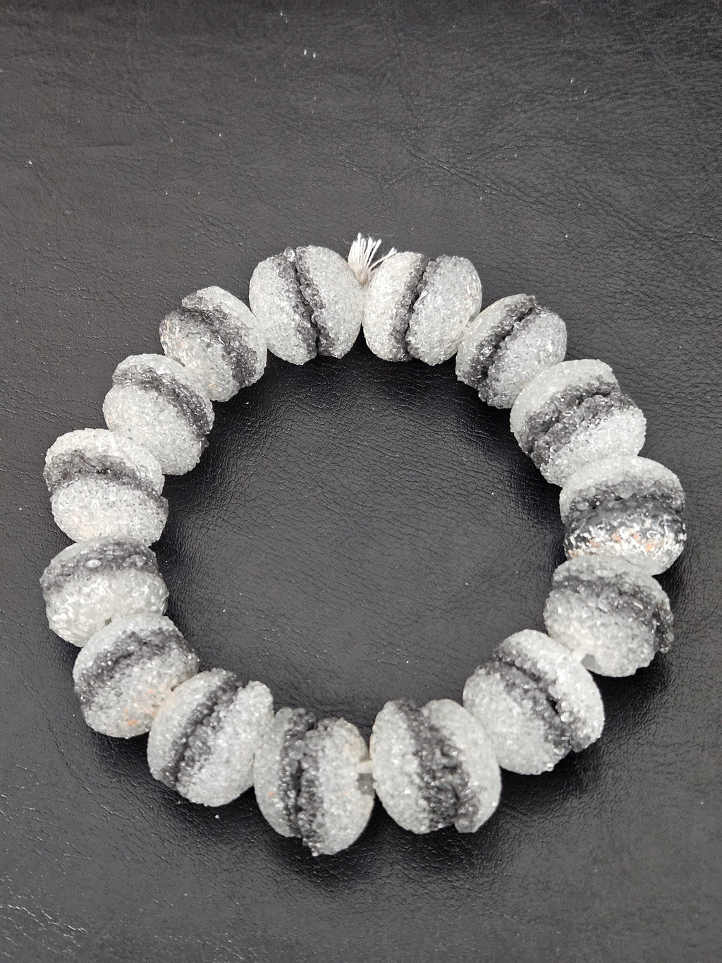 Black & White Krobo Sugar Glass Rondelle Beads | Handcrafted Recycled Glass Beads from Ghana | Approx. 30 Beads Per Strand