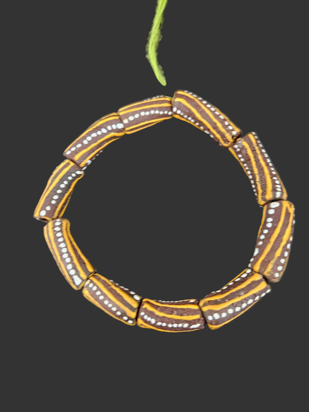 African Glass Beads – Painted Krobo Long Tubes, Brown & Gold