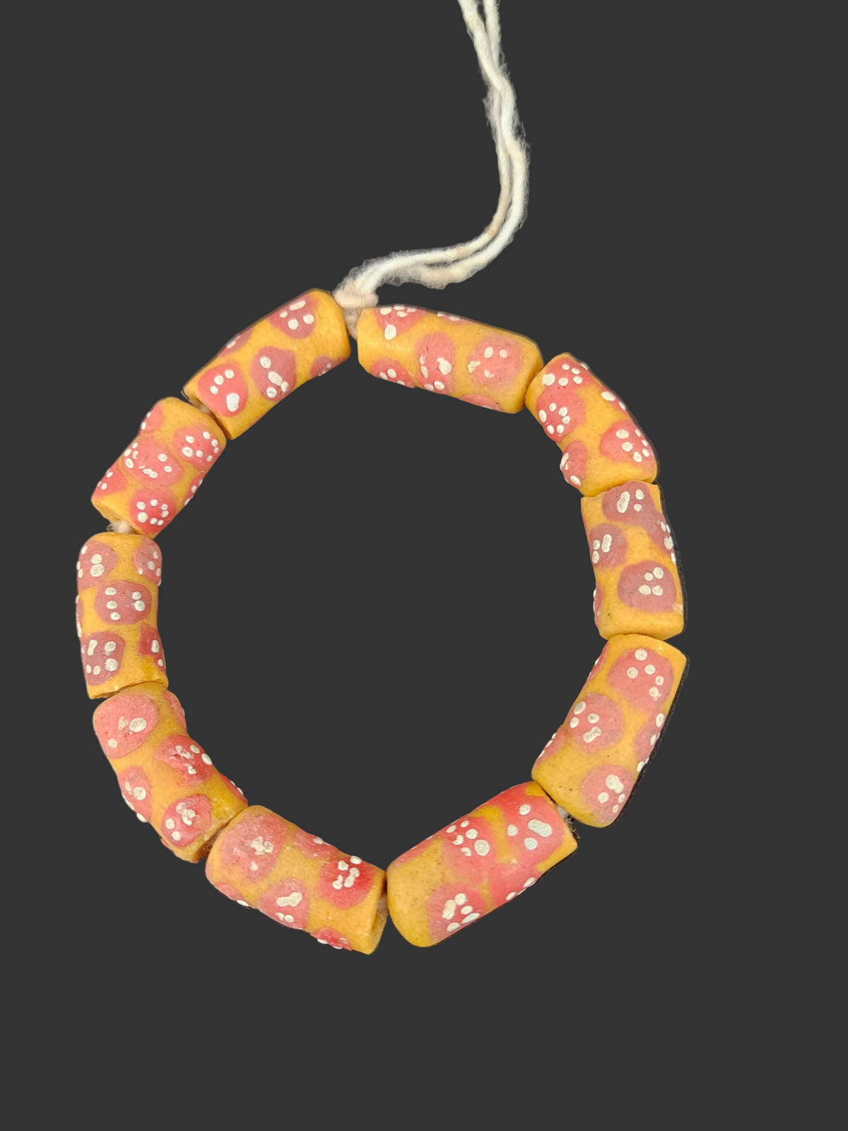 African Glass Beads – Painted Krobo Long Tubes, Gold & Coral Ghana Beads
