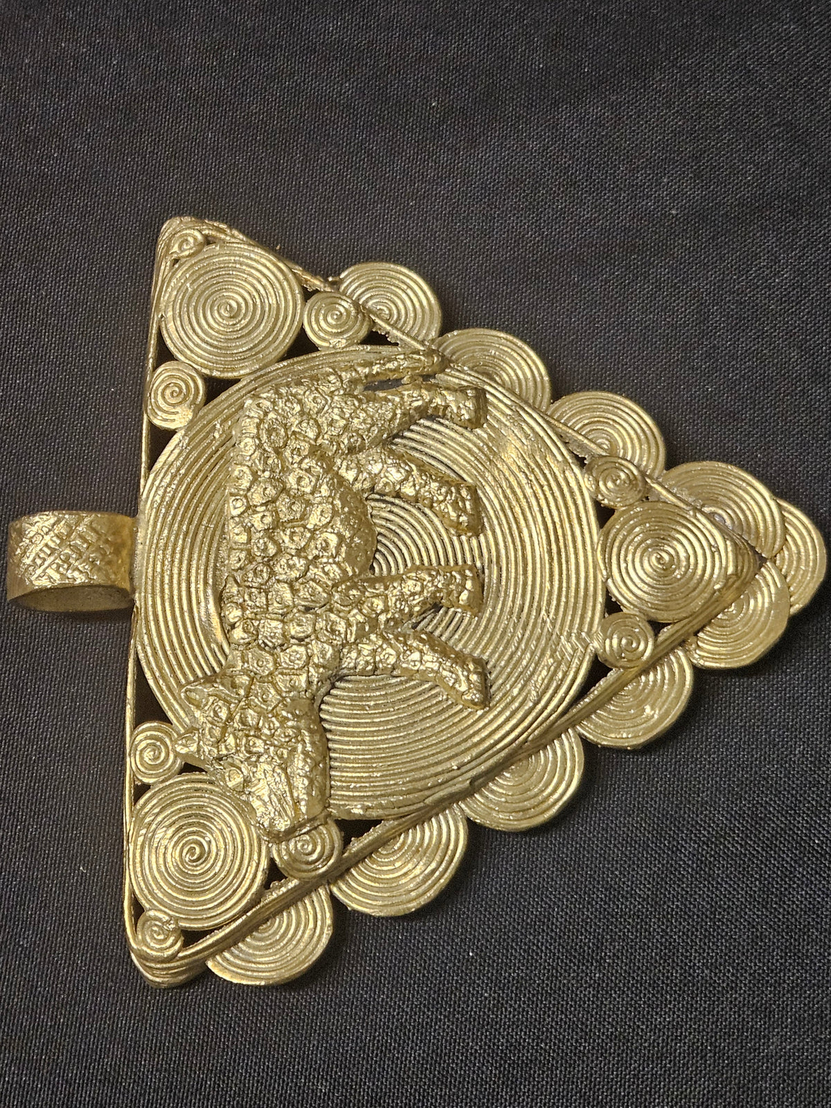 African Brass Leopard Pendant with Adinkrahene Symbol – Ghana