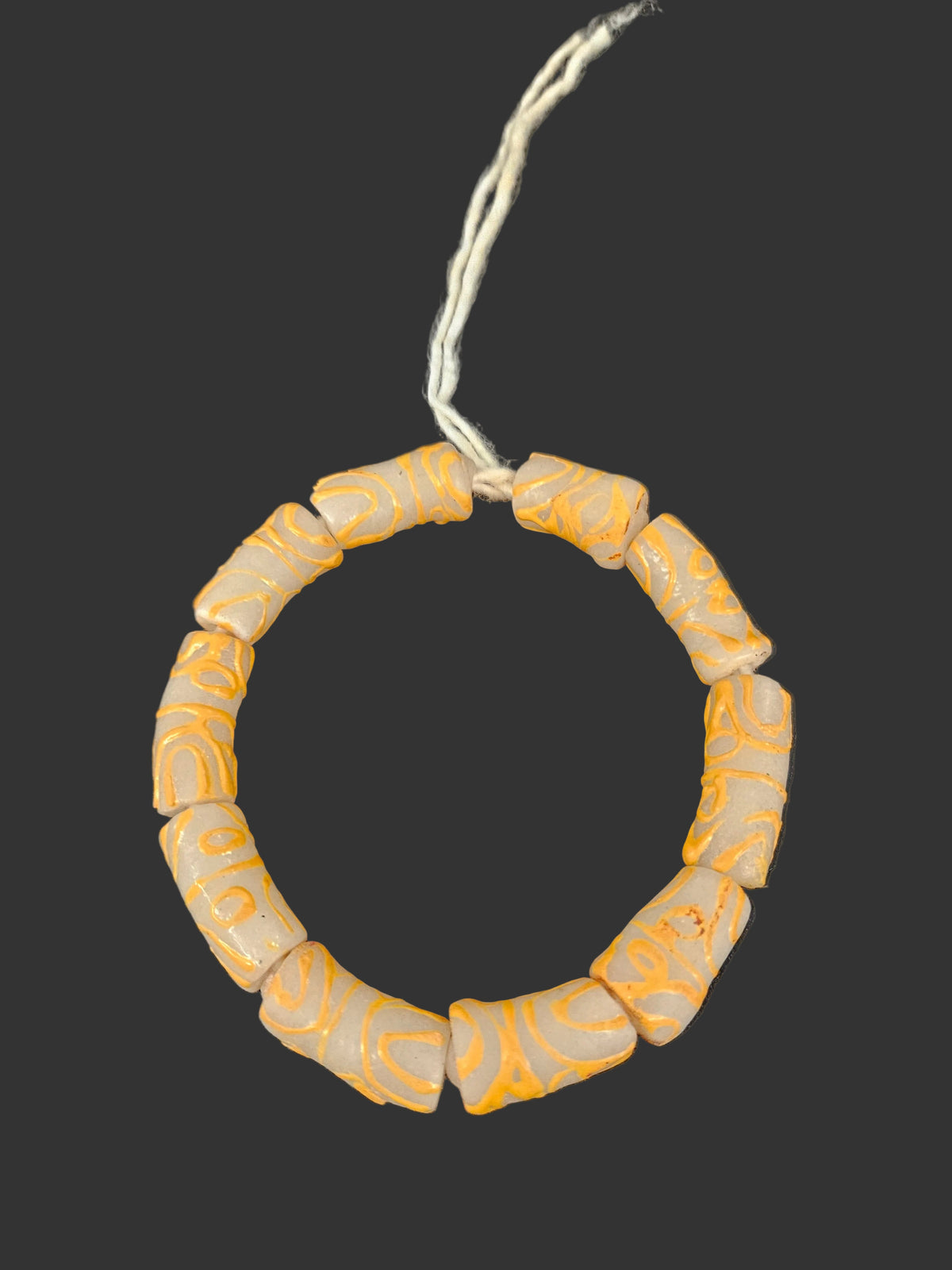 African Glass Beads – Painted Krobo Long Tubes, Frosty White & Gold Beads