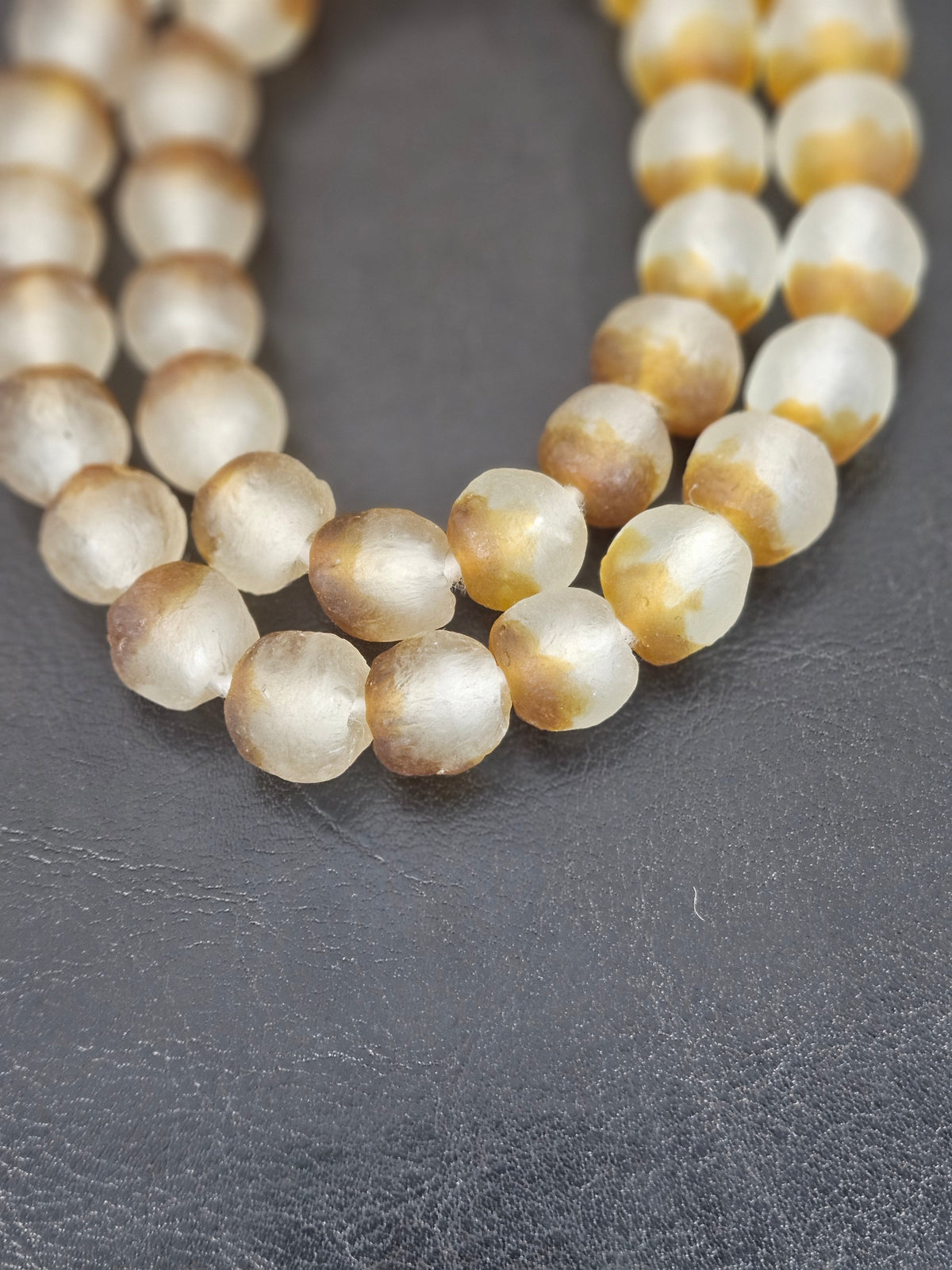 Authentic African Beads from Ghana | Textured Krobo Translucent Recycled Glass Beads | Chunky Handmade Glass Beads 12–14mm